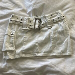 White Denim Edikted Mini Skirt with Belt